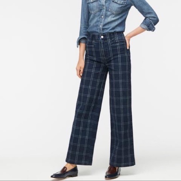 J. Crew Denim - J Crew Windowpane Plaid Wide Leg Jeans